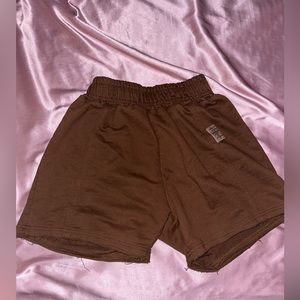 Prettylittlething brown high waisted shorts